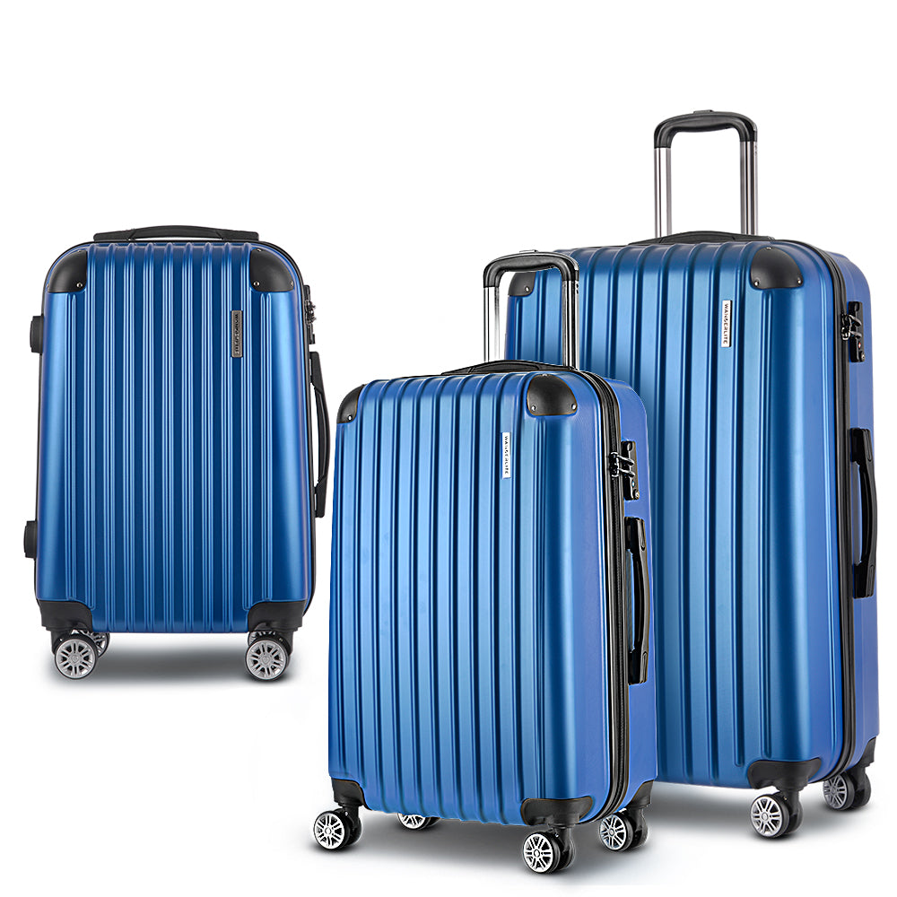 Wanderlite 3pcs Luggage Trolley Set Travel Suitcase Hard Case Carry On Bag Blue Homecoze