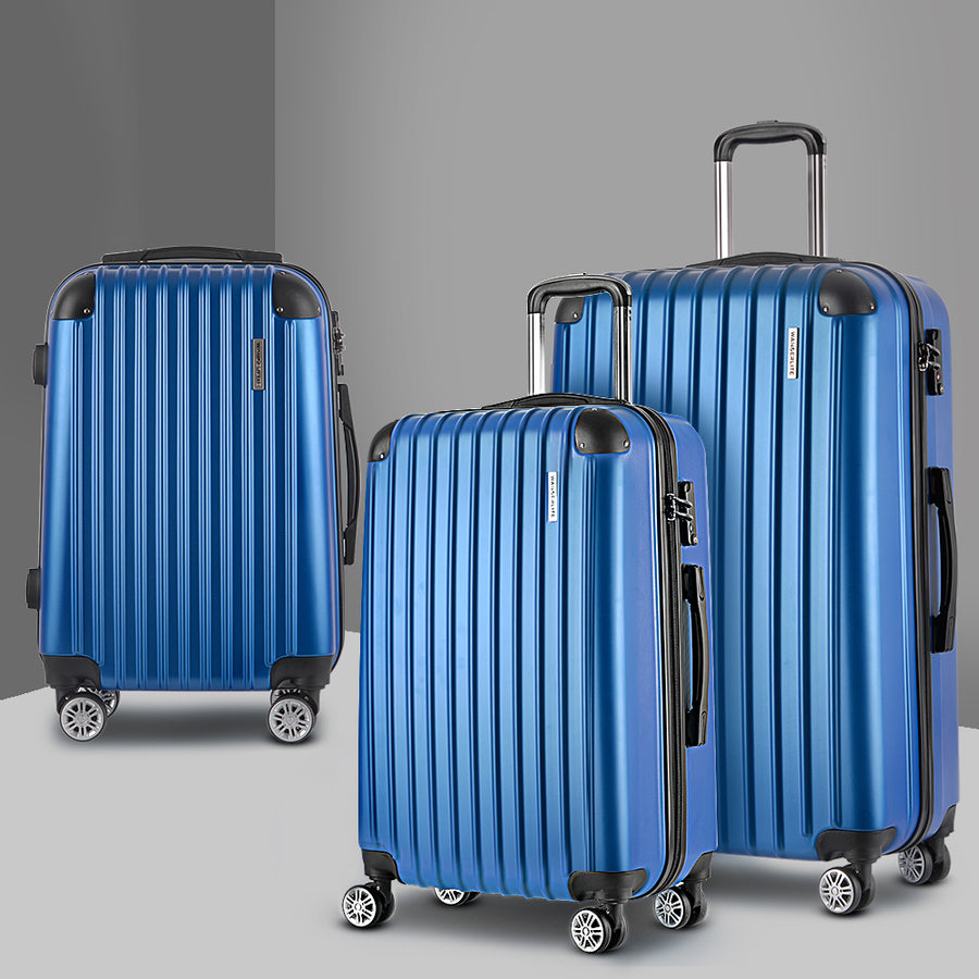 Wanderlite 3pcs Luggage Trolley Set Travel Suitcase Hard Case Carry On Bag Blue Homecoze