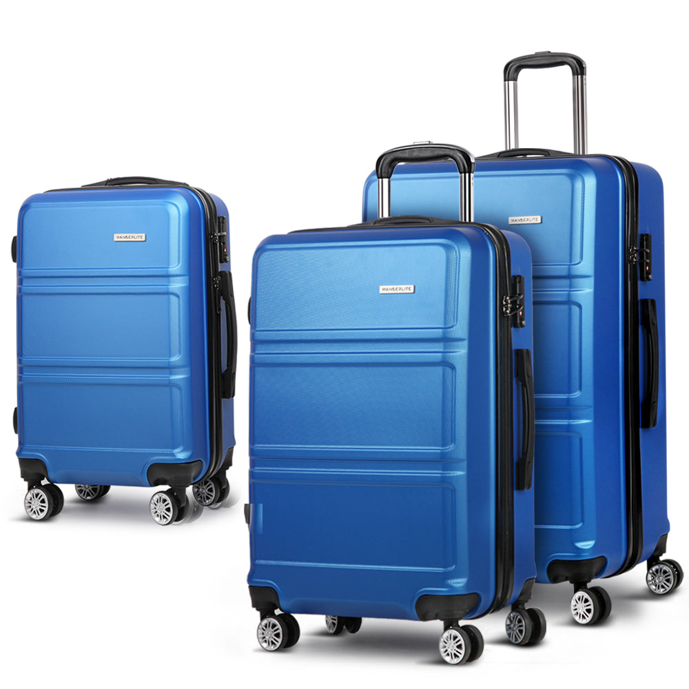 Wanderlite 3pc Luggage Trolley Set Suitcase Travel TSA Hard Case Blue Homecoze