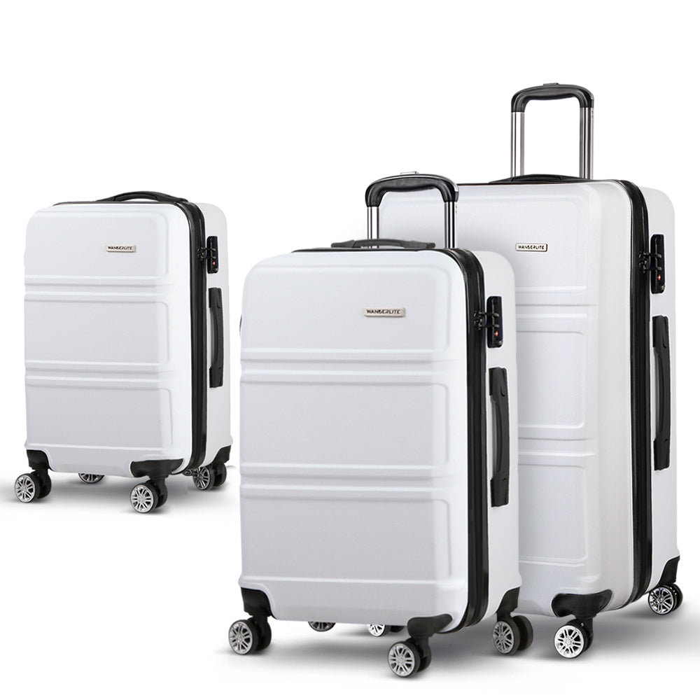 Wanderlite 3pc Luggage Trolley Set Suitcase Travel TSA Hard Case White Homecoze