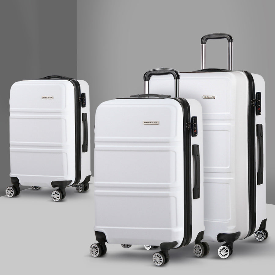 Wanderlite 3pc Luggage Trolley Set Suitcase Travel TSA Hard Case White Homecoze