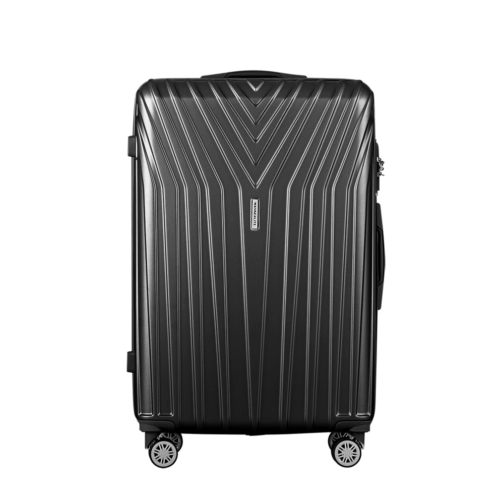Wanderlite 3pc Luggage 20'' 24'' 28'' Trolley Suitcase Sets Travel TSA Hard Case Lightweight Black Homecoze