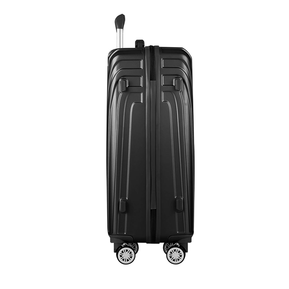 Wanderlite 3pc Luggage 20'' 24'' 28'' Trolley Suitcase Sets Travel TSA Hard Case Lightweight Black Homecoze