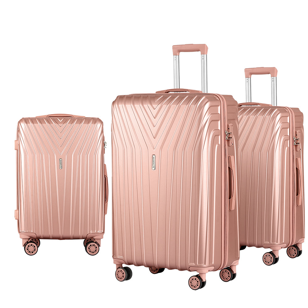 Wanderlite 3pc Luggage 20'' 24'' 28'' Trolley Suitcase Sets Travel TSA Hard Case Lightweight Pink Homecoze