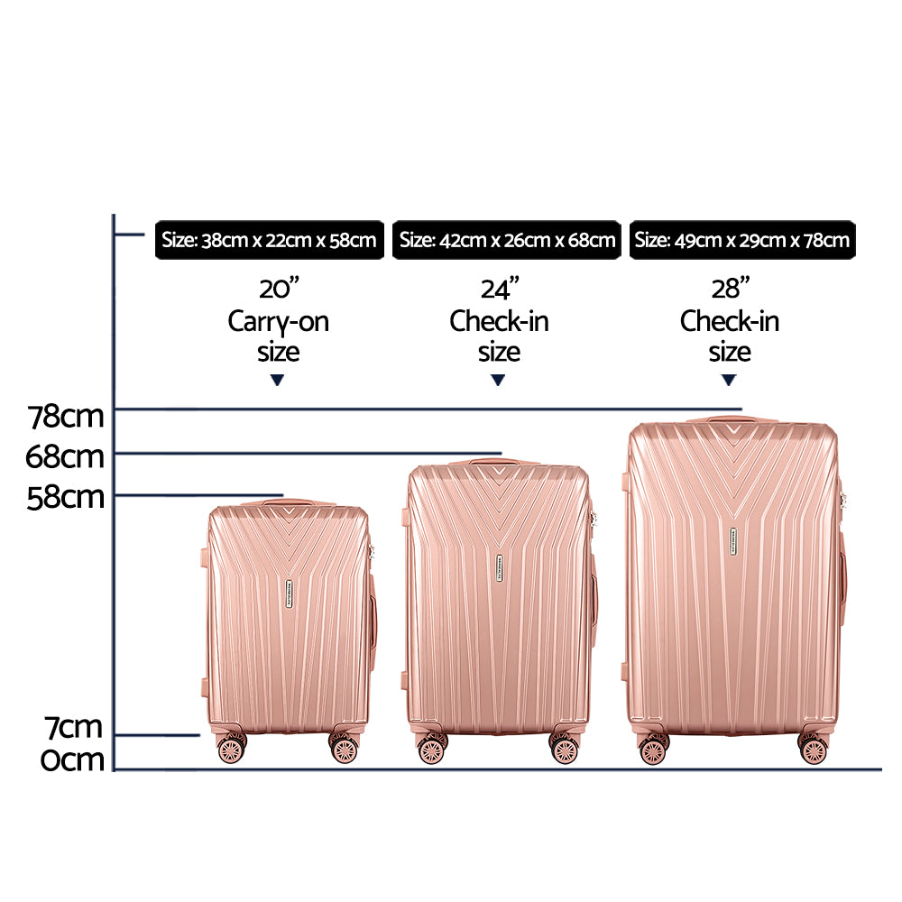 Wanderlite 3pc Luggage 20'' 24'' 28'' Trolley Suitcase Sets Travel TSA Hard Case Lightweight Pink Homecoze