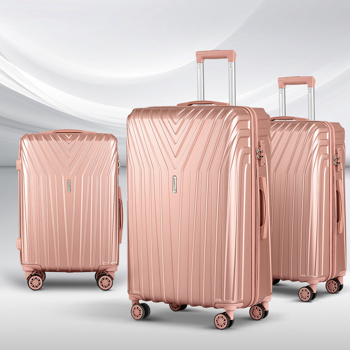 Wanderlite 3pc Luggage 20'' 24'' 28'' Trolley Suitcase Sets Travel TSA Hard Case Lightweight Pink Homecoze