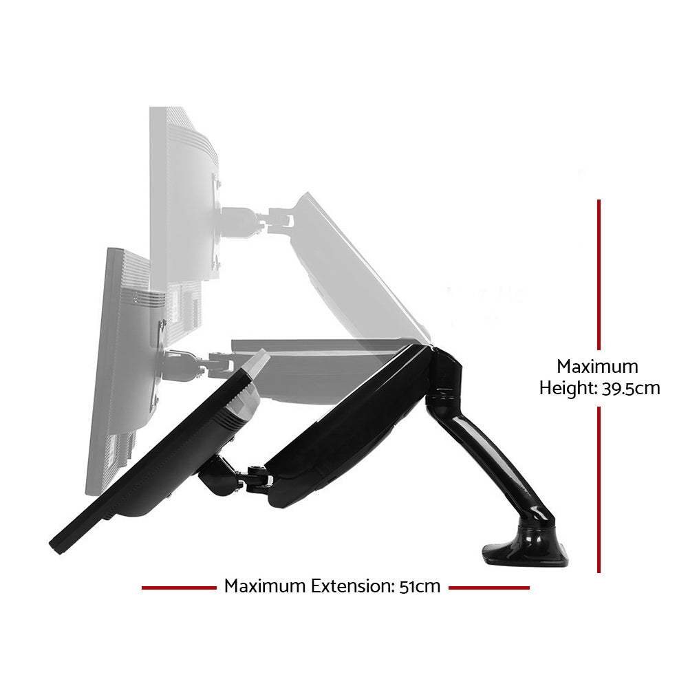 Dual Monitor Arm Mount Gas Sprung Black Homecoze