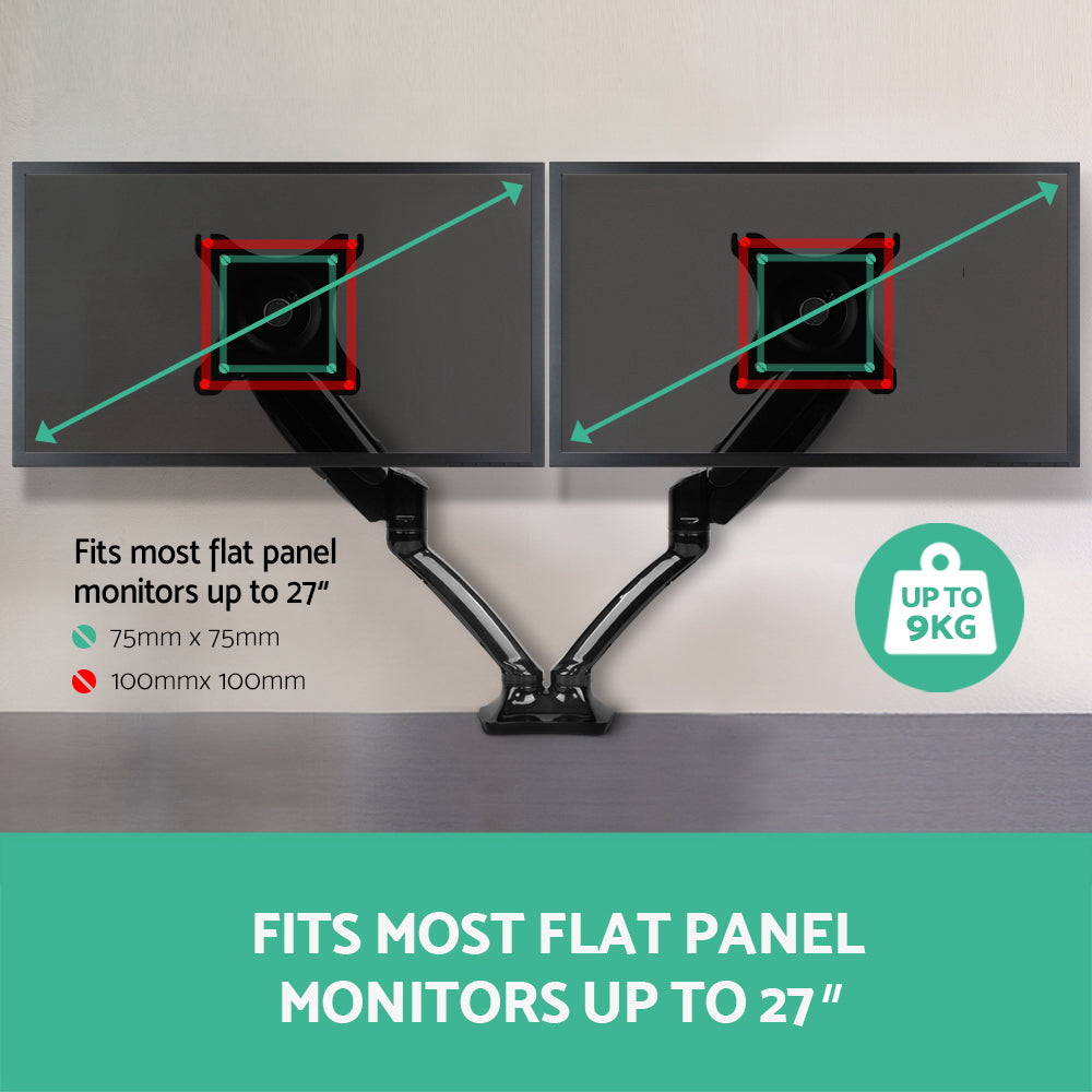 Dual Monitor Arm Mount Gas Sprung Black Homecoze
