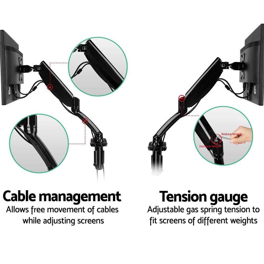 Single Monitor Arm Mount Gas Sprung Black Homecoze