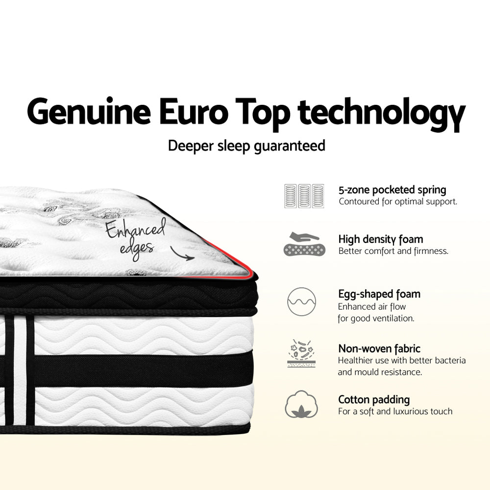 Algarve Euro Top Pocket Spring Mattress 34cm Thick Double Homecoze