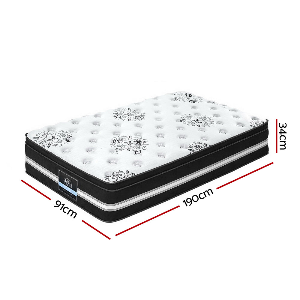 COOL GEL Memory Foam Euro Top Pocket Spring 34cm Thick Single Homecoze