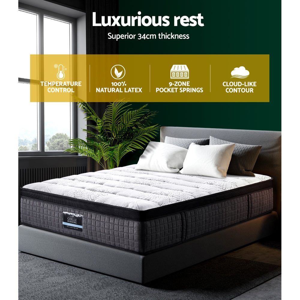 Double Mattress 9 Zone Pocket Spring Latex Foam Medium Firm 34cm Homecoze