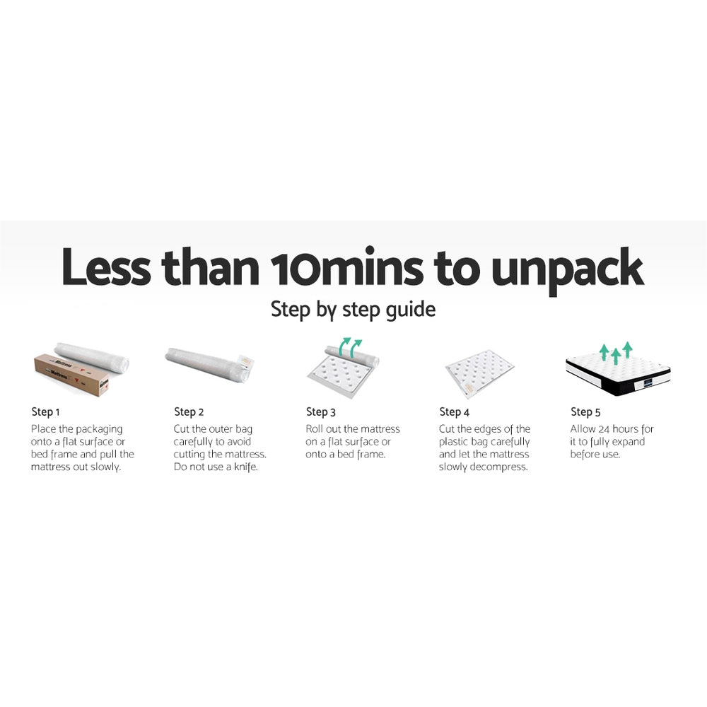 Queen Pocket Spring Mattress Medium Firm Euro-Top Comfort 30cm Homecoze