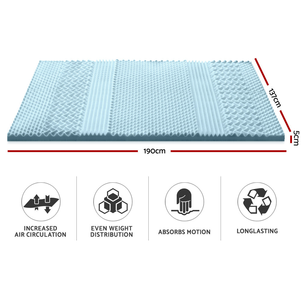 Cool Gel 7-zone Memory Foam Mattress Topper w/Bamboo Cover 5cm - Double Homecoze