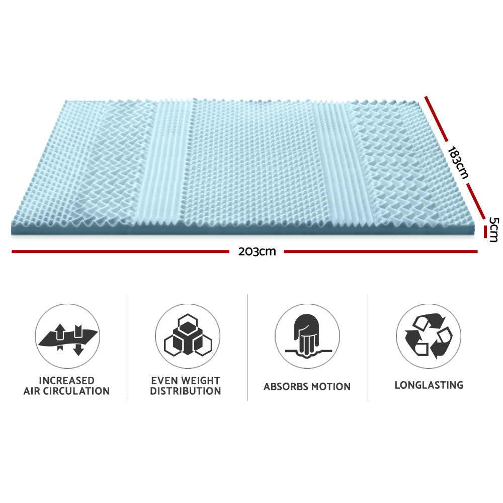 Cool Gel 7-zone Memory Foam Mattress Topper w/Bamboo Cover 5cm - King Homecoze