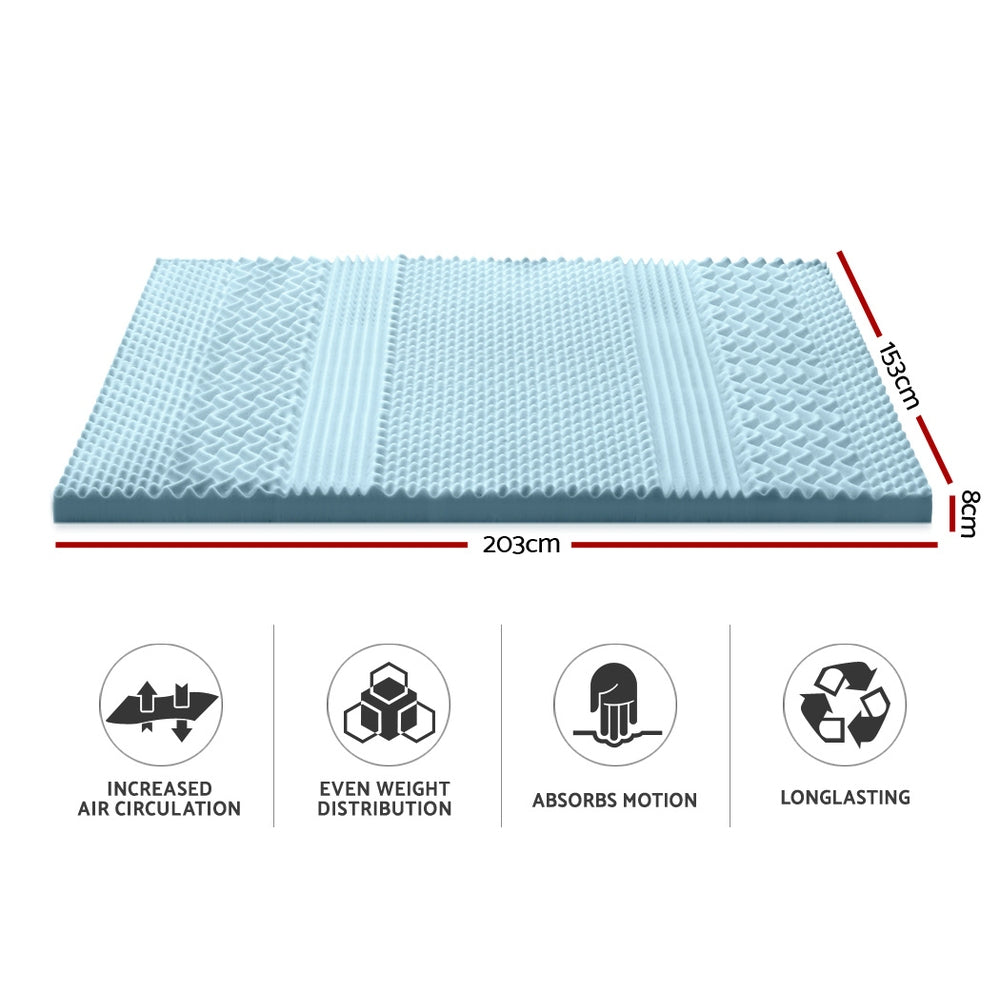 Cool Gel 7-zone Memory Foam Mattress Topper w/Bamboo Cover 8cm - Queen Homecoze