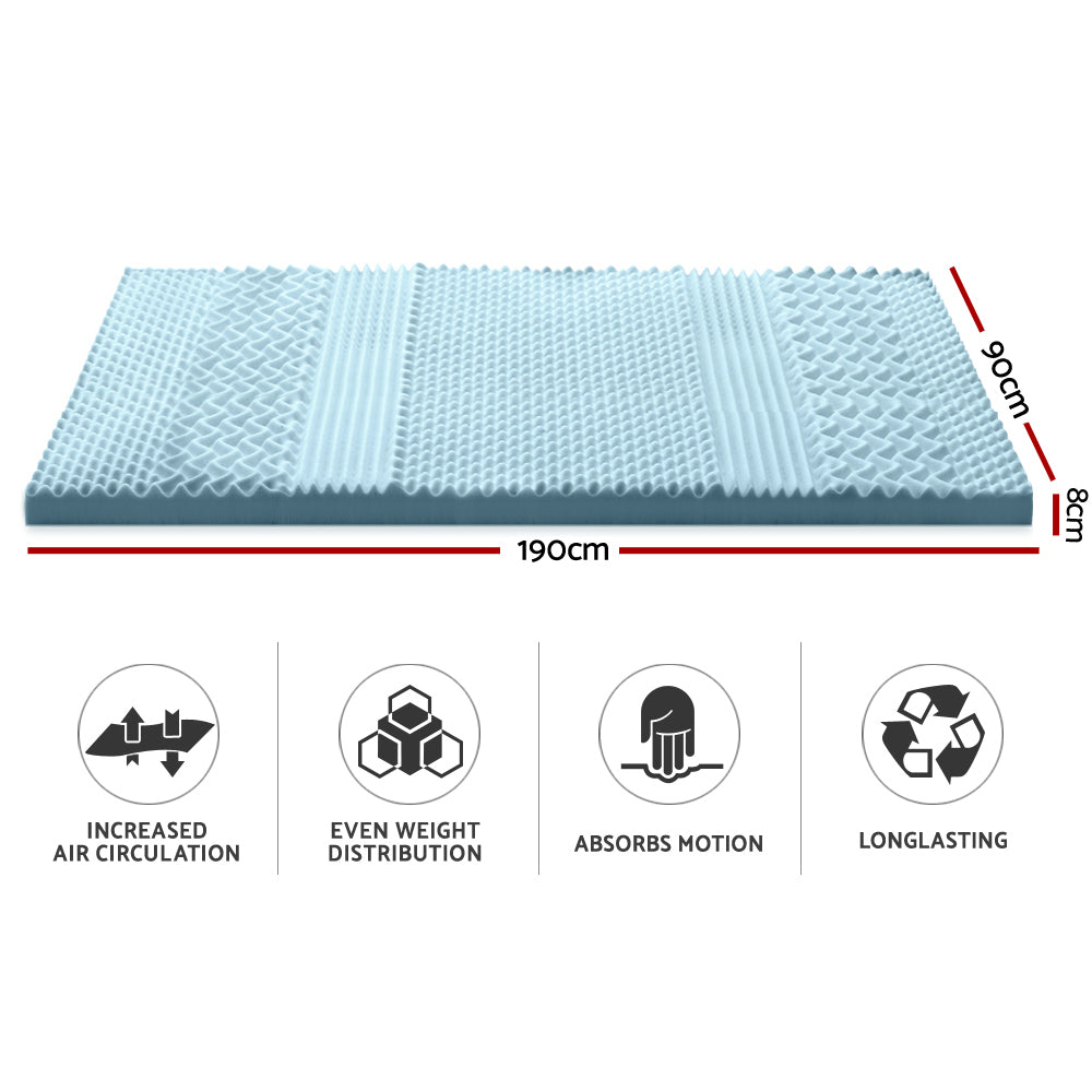 Cool Gel 7-zone Memory Foam Mattress Topper w/Bamboo Cover 8cm - Single Homecoze