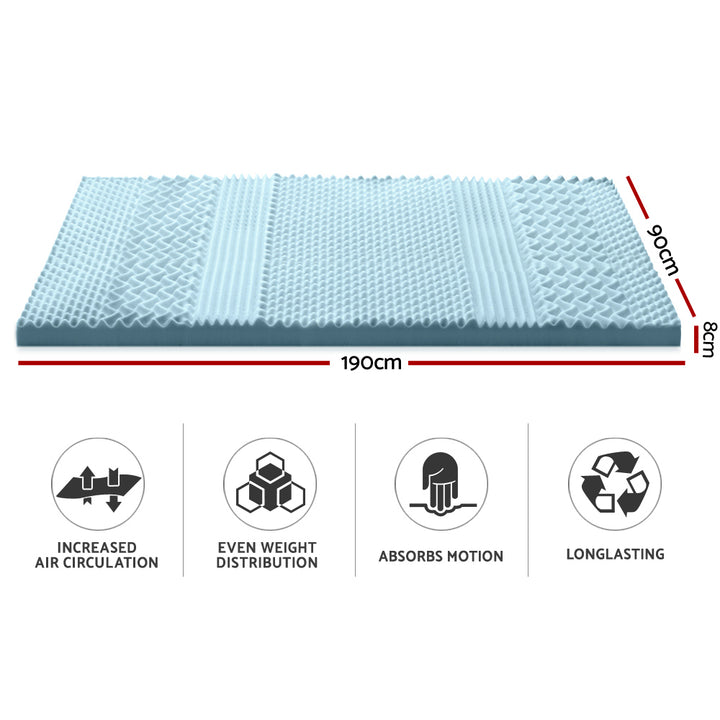 Cool Gel 7-zone Memory Foam Mattress Topper w/Bamboo Cover 8cm - Single Homecoze