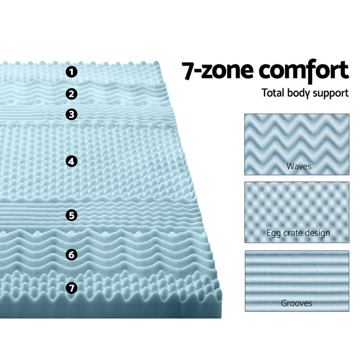 Cool Gel 7-zone Memory Foam Mattress Topper w/Bamboo Cover 8cm - Single Homecoze