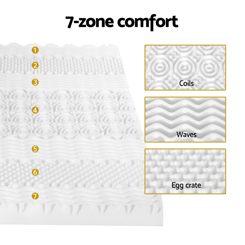King Memory Foam Mattress Topper 7-Zone Breathable Airflow 8cm White - Homecoze