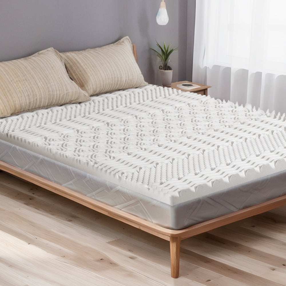 Queen Memory Foam Mattress Topper 7-Zone Breathable Airflow 8cm White - Homecoze