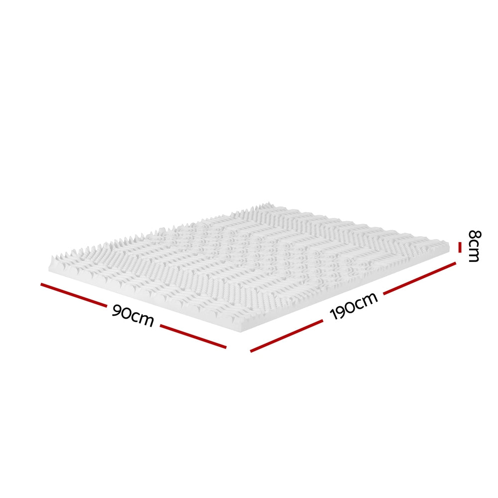 Single Memory Foam Mattress Topper 7-Zone Breathable Airflow 8cm White