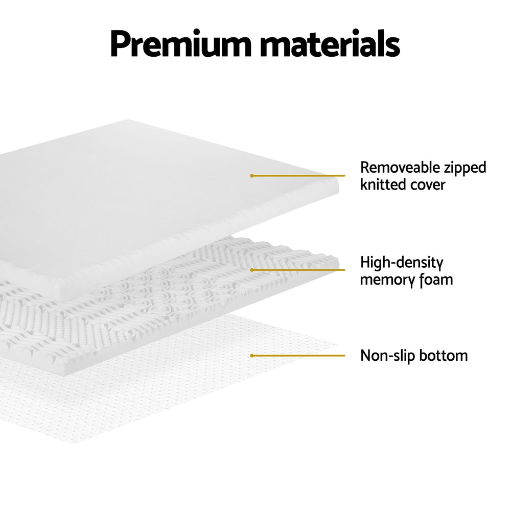Single Memory Foam Mattress Topper 7-Zone Breathable Airflow 8cm White - Homecoze