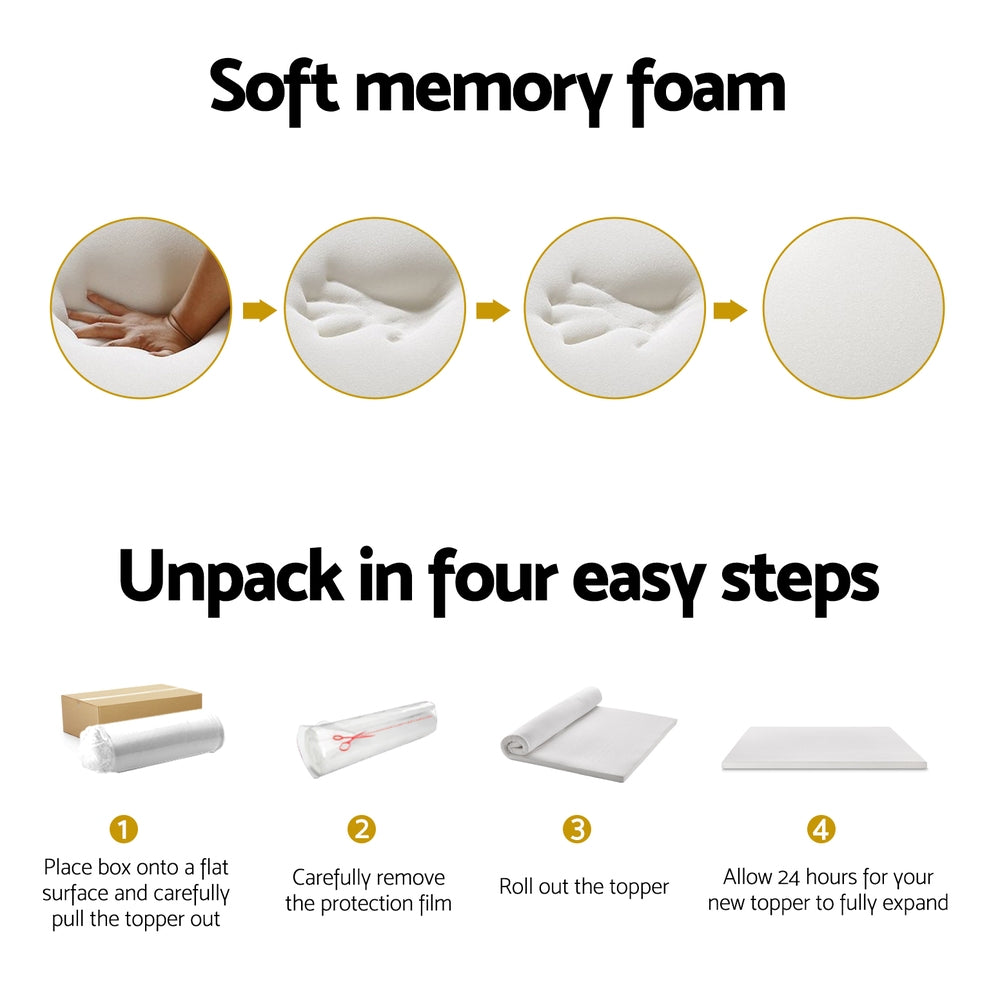 Single Memory Foam Mattress Topper 7-Zone Breathable Airflow 8cm White - Homecoze
