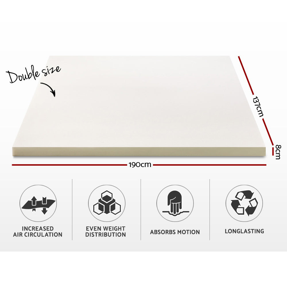 Memory Foam Mattress Topper w/Cover 8cm - Double Homecoze