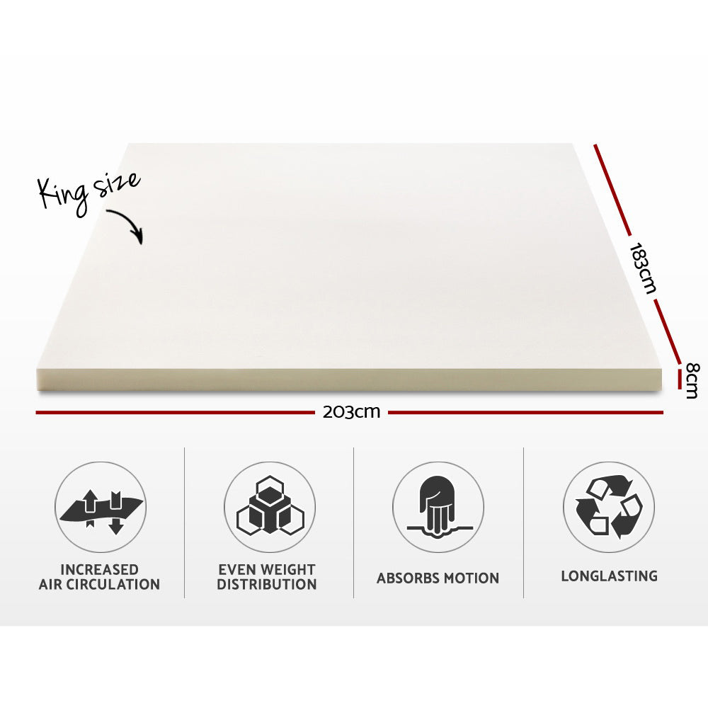 Memory Foam Mattress Topper w/Cover 8cm - King Homecoze