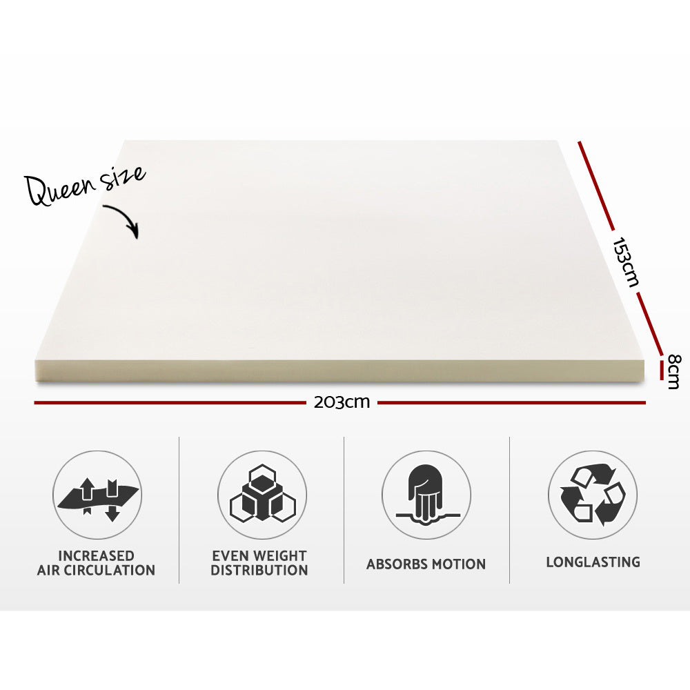 Memory Foam Mattress Topper w/Cover 8cm - Queen Homecoze