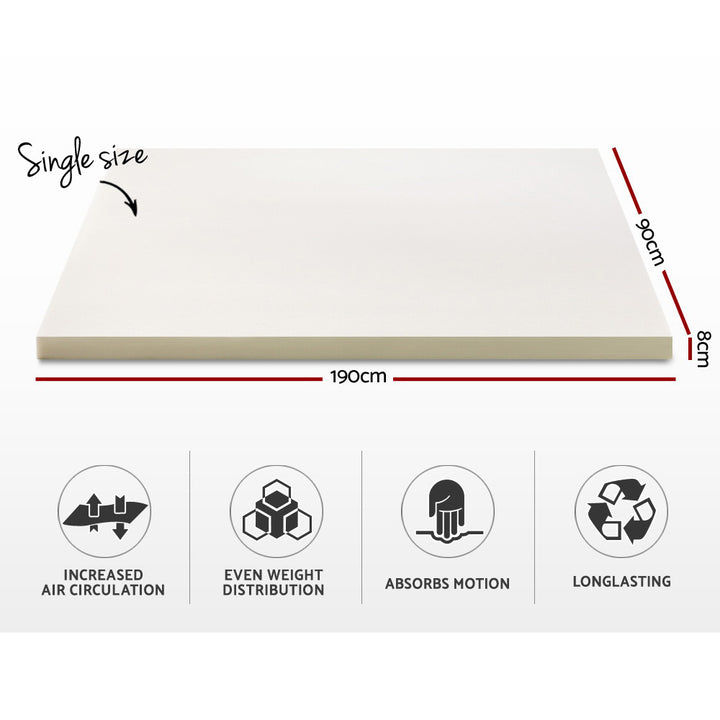 Memory Foam Mattress Topper w/Cover 8cm - Single Homecoze