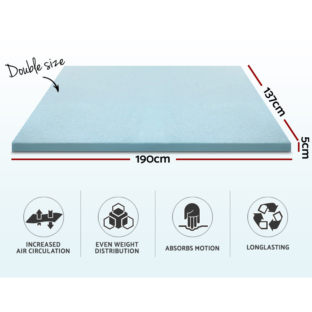 Cool Gel Memory Foam Mattress Topper w/Bamboo Cover 5cm - Double Homecoze