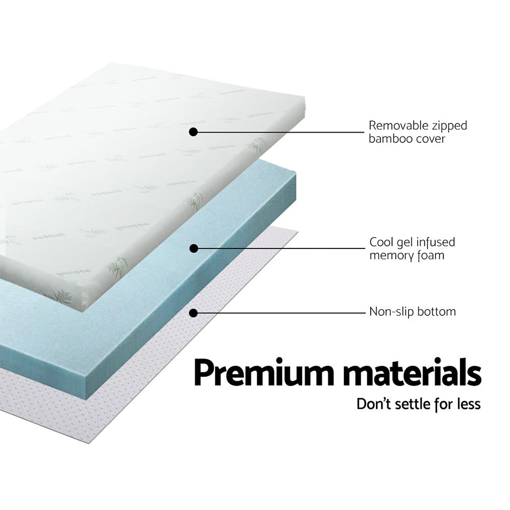 Cool Gel Memory Foam Mattress Topper w/Bamboo Cover 5cm - Double Homecoze