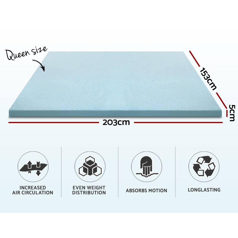 Cool Gel Memory Foam Mattress Topper w/Bamboo Cover 5cm - Queen Homecoze