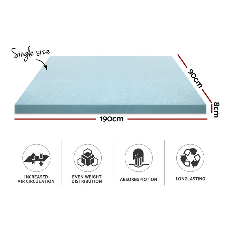 Cool Gel Memory Foam Mattress Topper w/Bamboo Cover 8cm - Single Homecoze