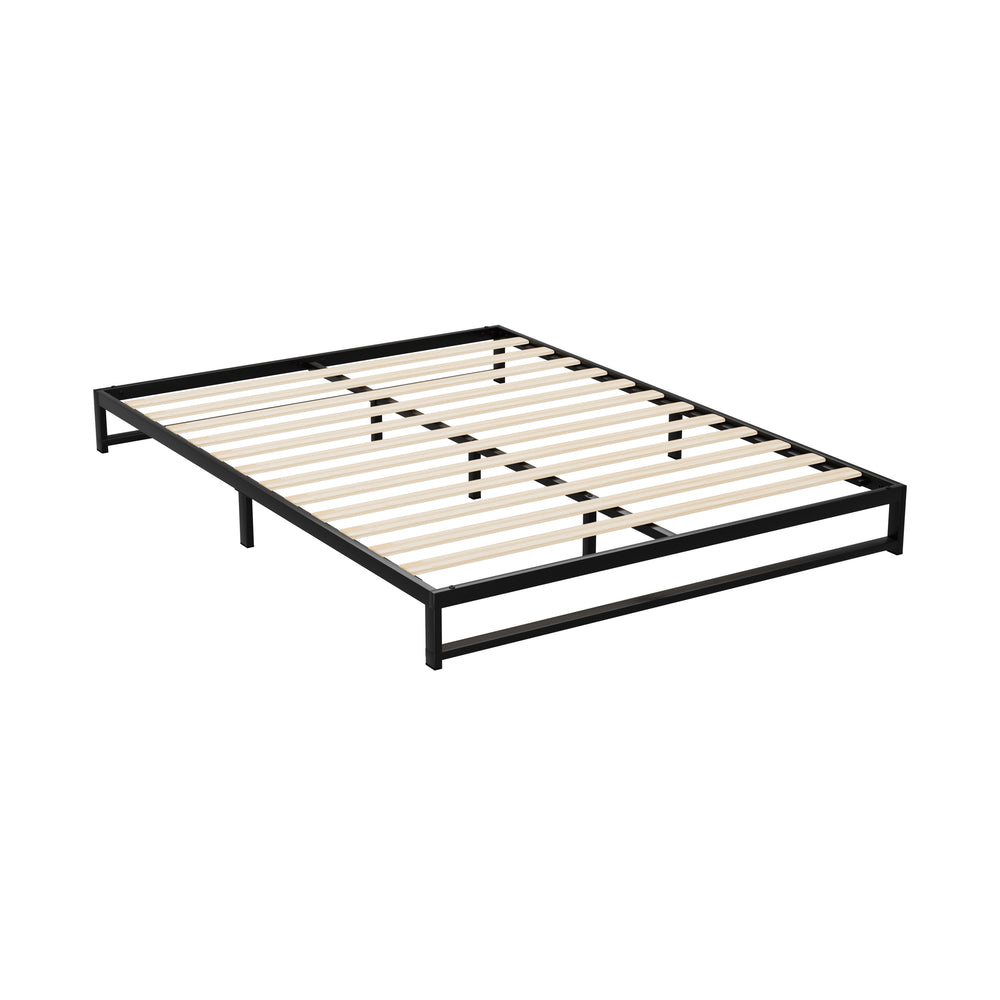 Double Size Modern Low Profile Simple Metal Bed Frame Wooden Slats - Black Homecoze