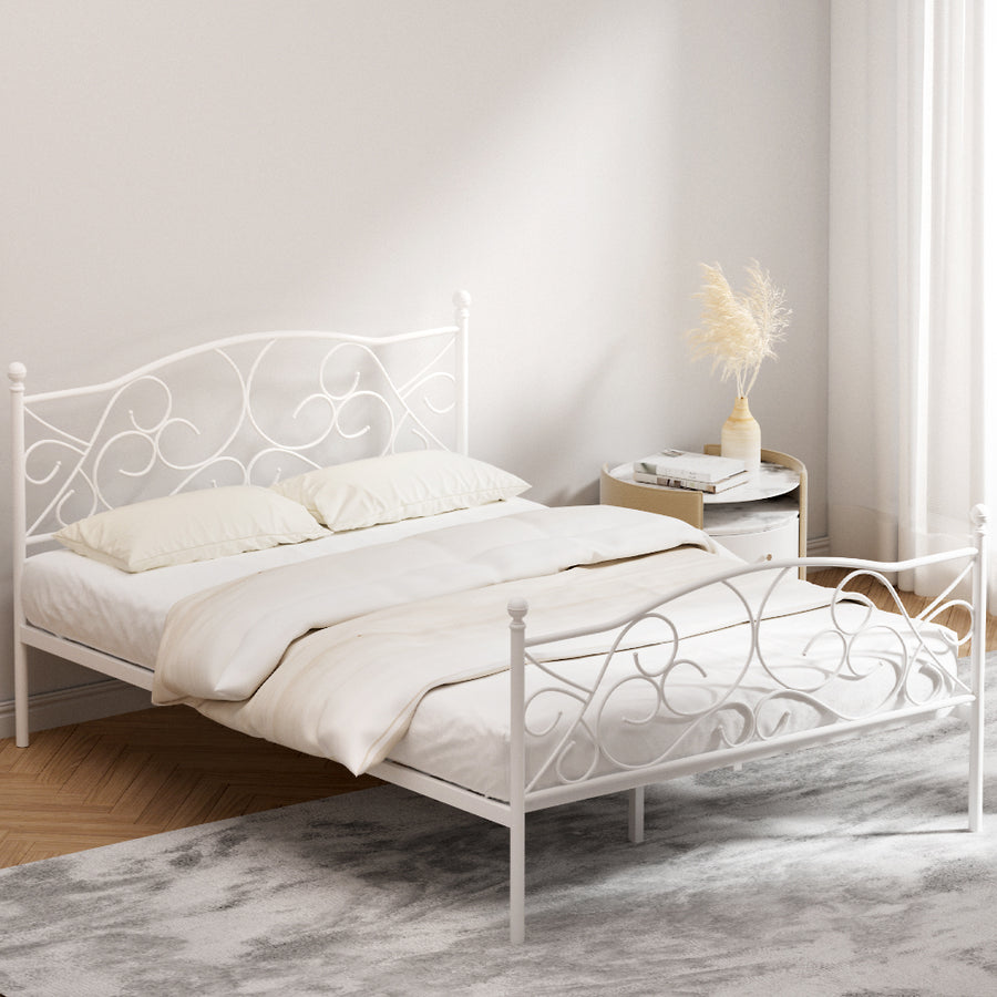 Double Glamorous Provincial Style Hollow Design Bed Frame - White Homecoze