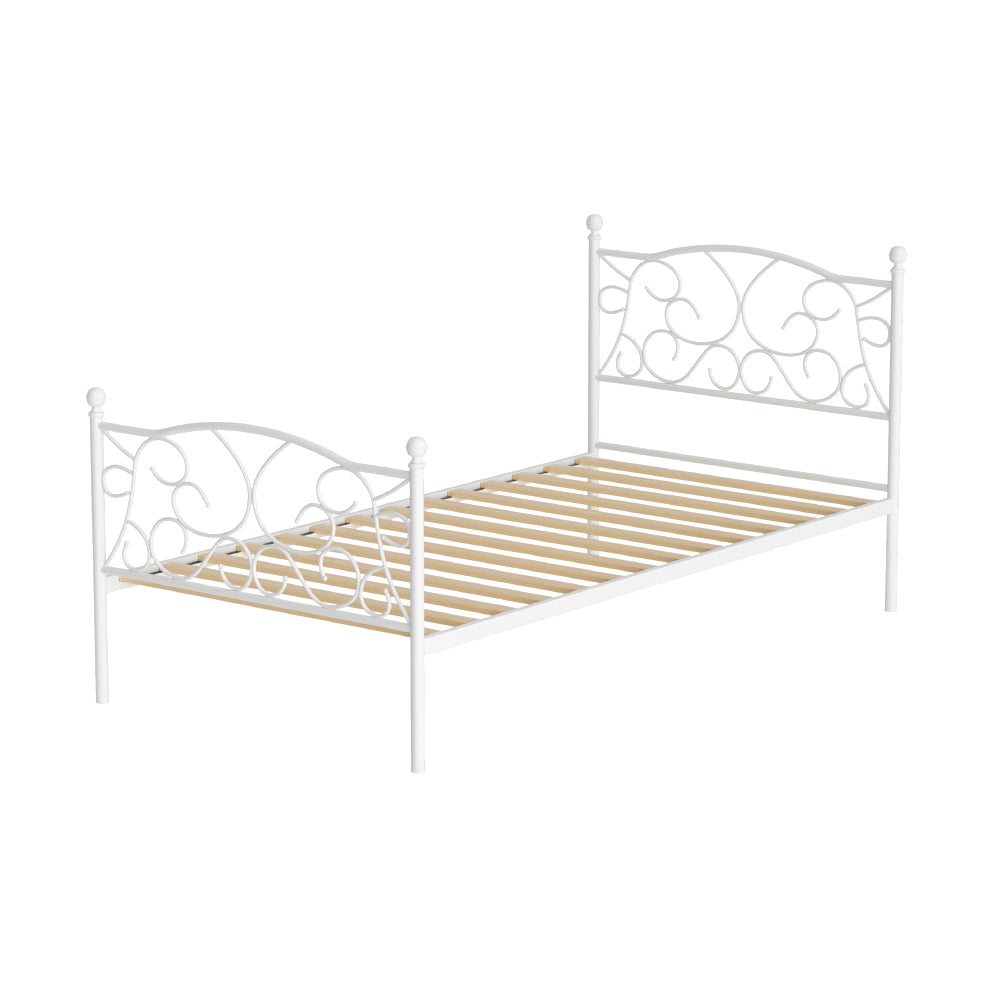 Single Glamorous Provincial Style Hollow Design Bed Frame - White Homecoze