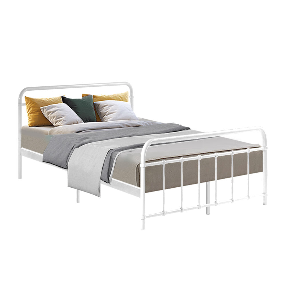 Leo Double Metal Bed Frame - White Homecoze