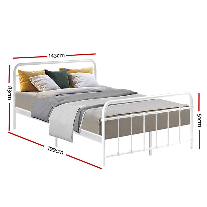 Leo Double Metal Bed Frame - White Homecoze