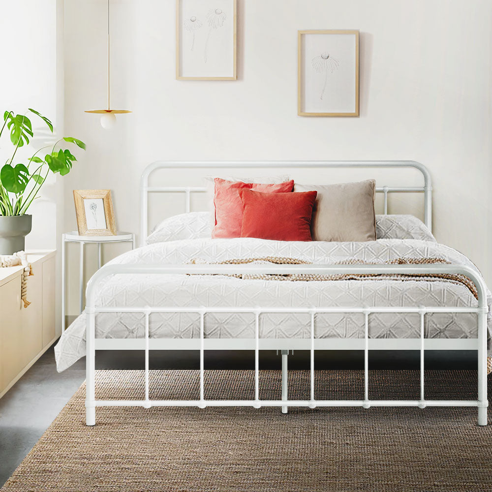 Leo Double Metal Bed Frame - White Homecoze