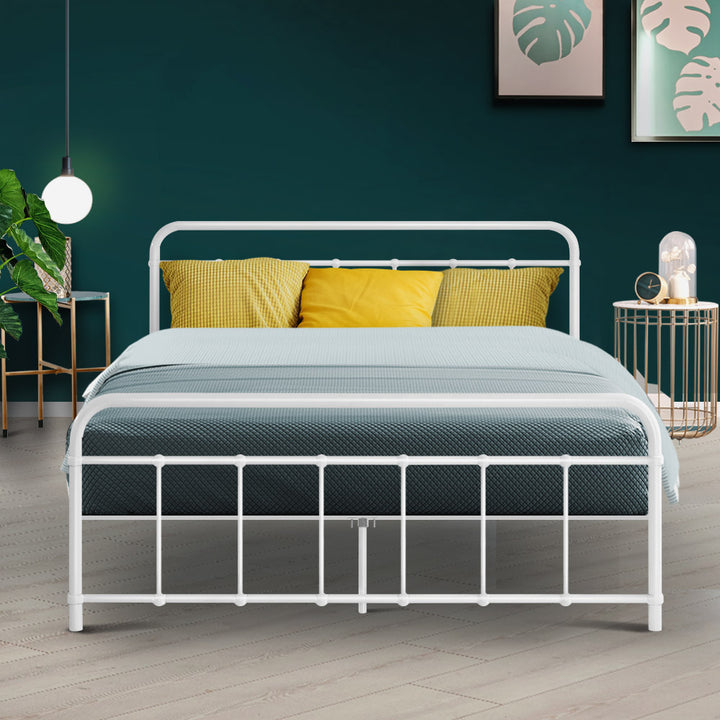 Leo Double Metal Bed Frame - White Homecoze