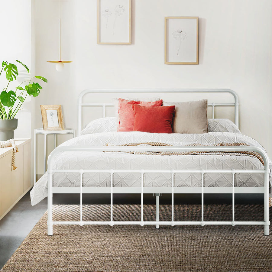 Leo Queen Metal Bed Frame - White Homecoze