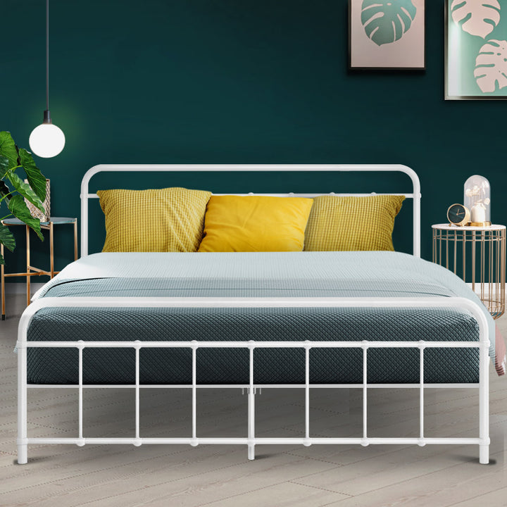 Leo Queen Metal Bed Frame - White Homecoze