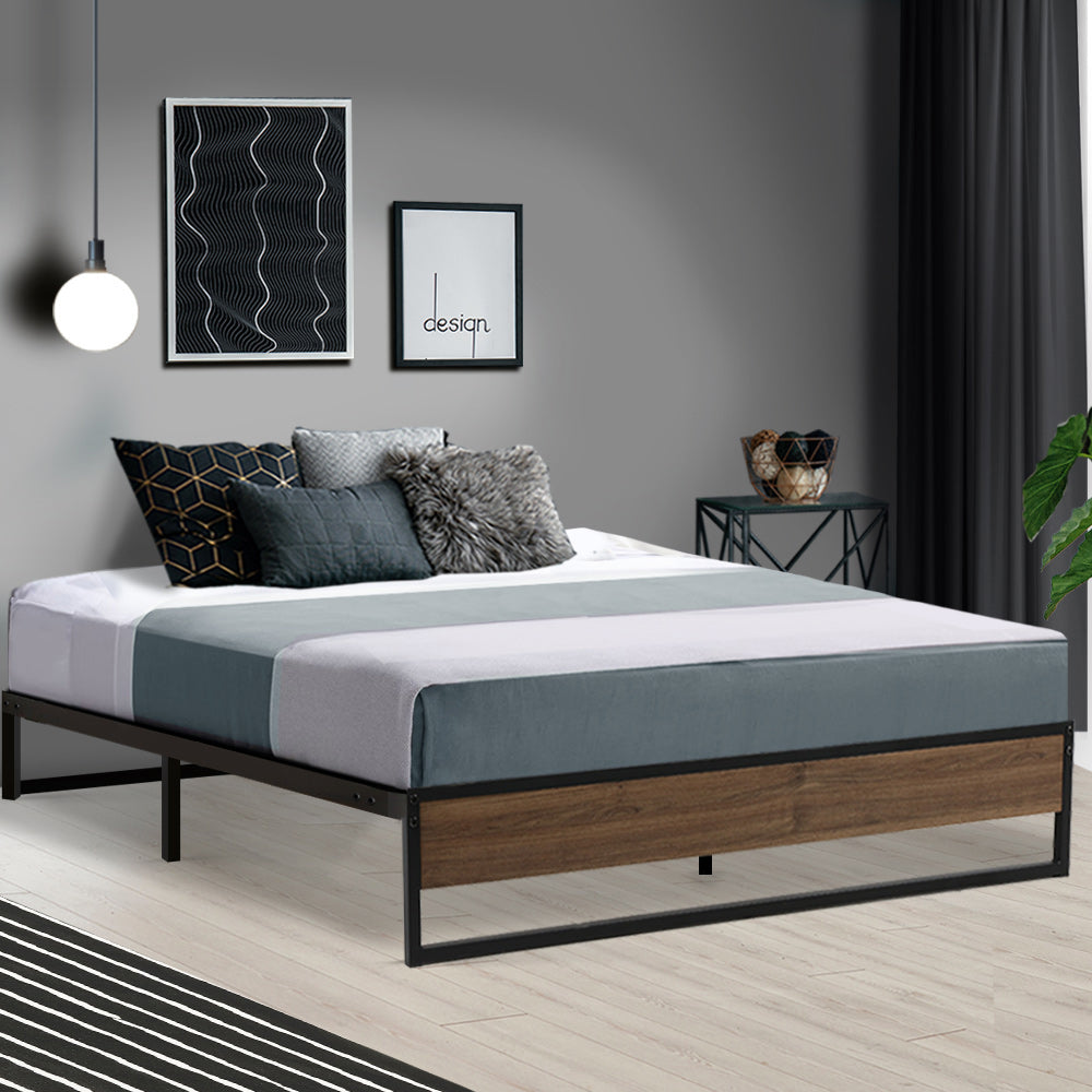 Double Size Metal Bed Frame with Dark End Board - Black Homecoze