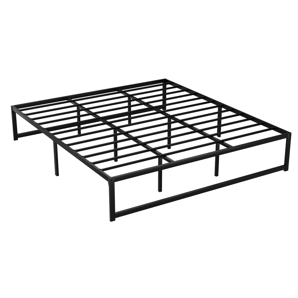King Size Modern Low Profile Simple Metal Bed Frame Metal Slats - Black Homecoze