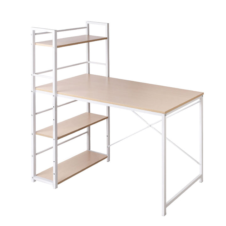 Metal Desk with Shelves - White with Oak Top Homecoze