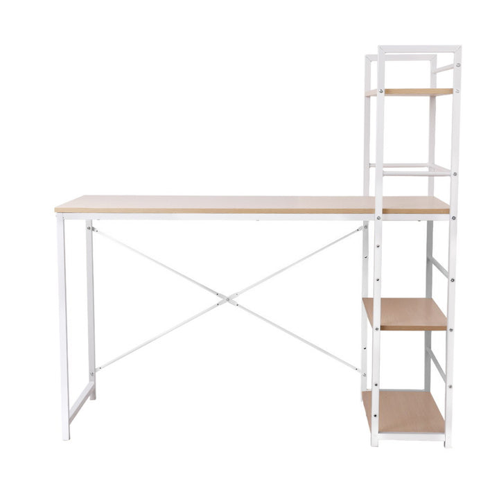 Metal Desk with Shelves - White with Oak Top Homecoze
