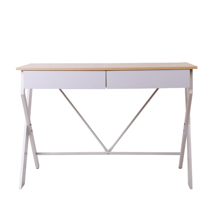 Metal Desk with Drawer - White with Oak Top Homecoze